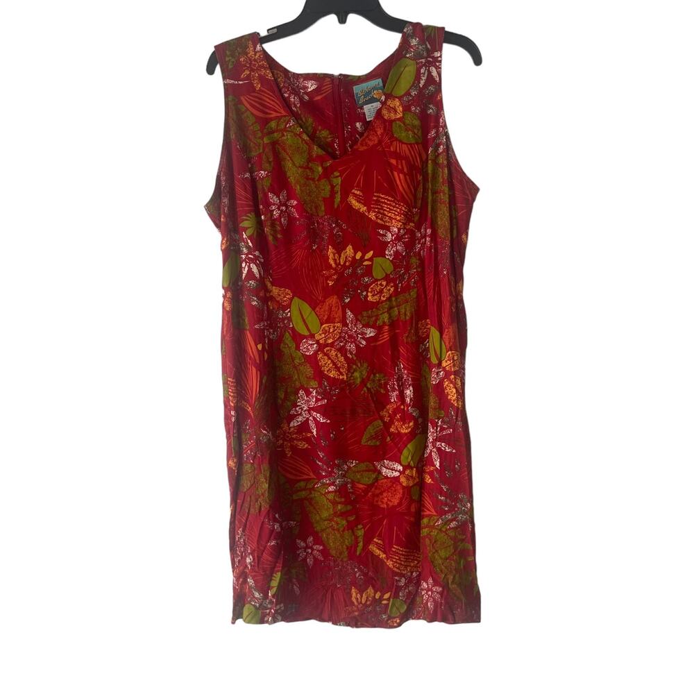 Bahama Beach Vintage 90s Women's Size 12 Large Hawaiian Red Tropical Midi Dress‎